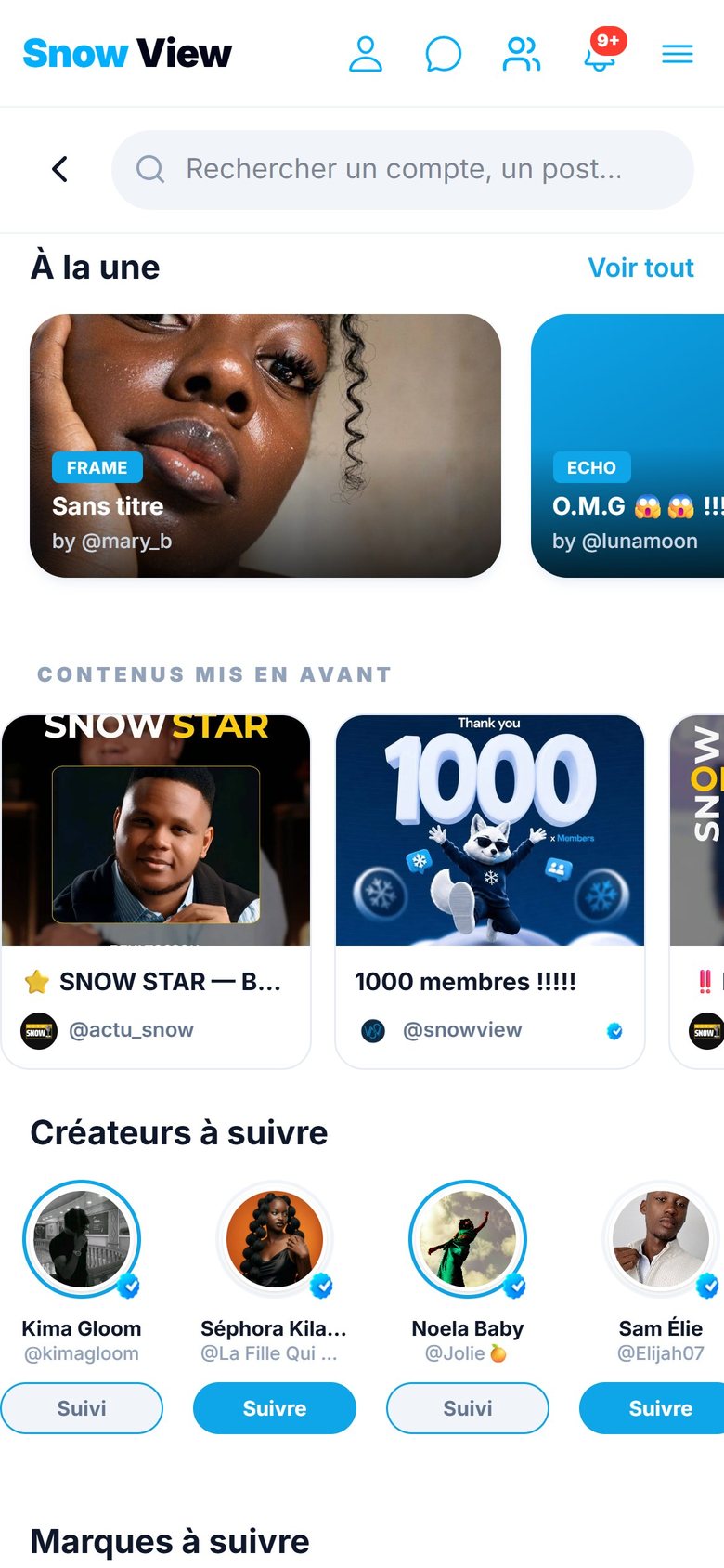 Snow View : contenus à la une et créateurs à suivre
